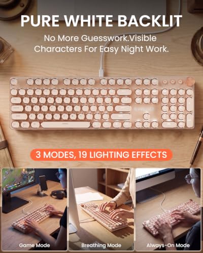 Image of EWEADN Typewriter Style Mechanical Gaming Keyboard, Wired Mechanical Keyboards, LED Backlight, Media Control Button, Wired Computer Keyboard, Switch