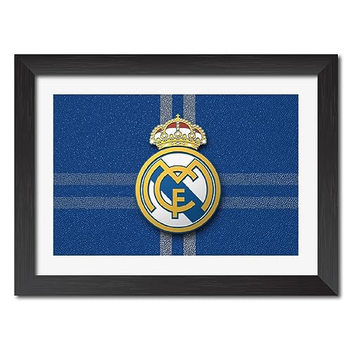 Image of TenorArts Real Madrid Football Club Poster 3D Leather Textured Logo Laminated Photo Frame Painting with Matt Finish Black Textures(12 inches x 9inches)