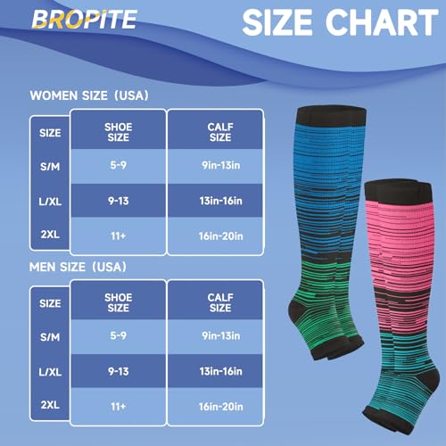 Image of bropite 2 /3 Pairs Open Toe Compression Socks for Women, Support for Travel, Nurse&Swelling