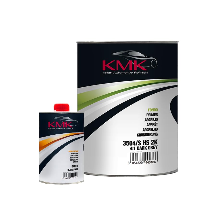 KMK Fondo GRIGIO SCURO HS 2K 4:1 e catalizzatore ultrarapido 4 L di fondo e 1 L di catalizzatore | Kit Professionale per carrozzeria