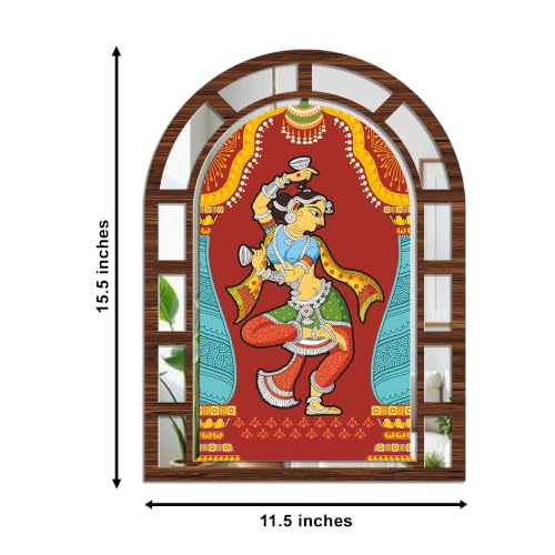 Image of Artvibes Indian Dancer Decorative Wall Hanging | Ethnic Jharokha Mirror Wall Hanging for Living Room, Hall, Bedroom, Lobby, Dining Area & Entrance | Gift (WHJ 12041N), Set of 2