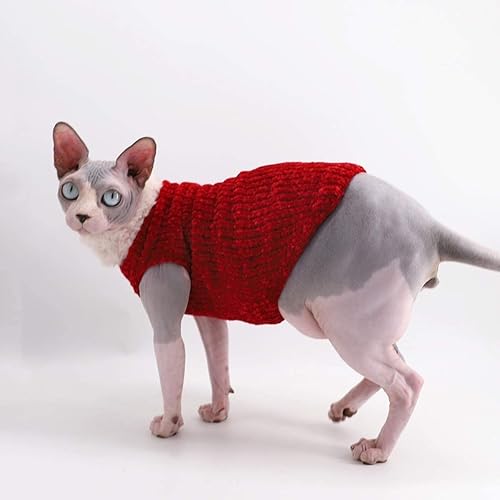 Miniatura 5 de Sphynx - Ropa de invierno cálido de piel sintética, abrigo de cuello alto para gatos, pijamas para gatos y perros pequeños, camisas sin pelo para