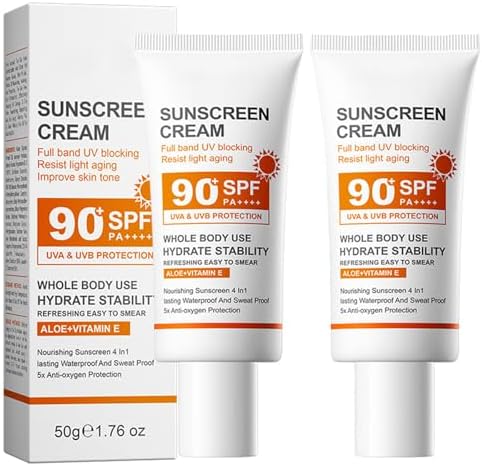 Sunscreen SPF 90, Sun Screen Protector for Face and Body, Long-Lasting Spectrum Sunscreen UVA/UVB Protection, Waterproof & Sweat-Proof, Non-Greasy Lightweight Moisturizing Skin