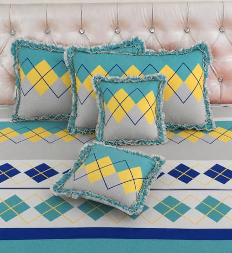Image of VOMZER 5-Piece Premium Printed Bedsheet Set 300 TC King Size | Cotton Blend Modern Design Flat Bedsheet, Blue Box