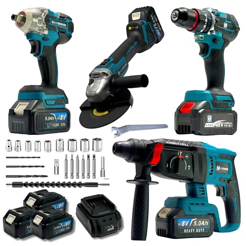 THOR Cordless Tool Combo Kit, Drill, Grinder, Impact Wrench & Rotary Hammer