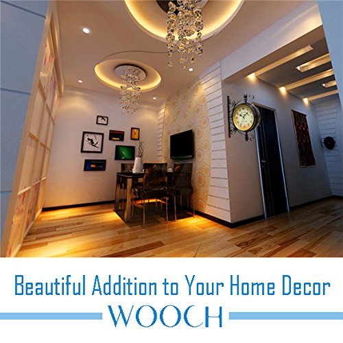 Wooch Wrought Iron Antique-Look Brown Round Wall Hanging Double Sided Two Faces Retro Station Clock Round Chandelier Wall Hanging Clock With Scroll Wall Side Mount Home Décor Wall Clock 8-Inch #TOP3