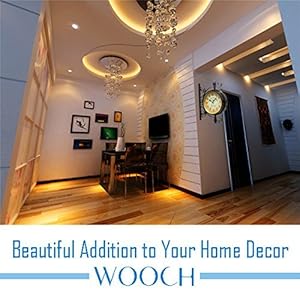 WOOCH Wrought Iron Antique Look Brown Round Wall Hanging Double Sided Two Faces Retro Station Clock Round Chandelier Wall Hanging Clock with Scroll Wall Side Mount Home Decor Wall Clock 8 inch