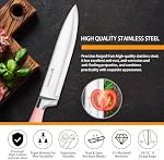 Kitchen Knife Set, Retrosohoo 9-Pieces Pink Sharp Non-Stick Coated Chef Knives Block Set,Stainless Steel Knife Set for Kitchen with Sharpener for Cutting Slicing Dicing Chopping