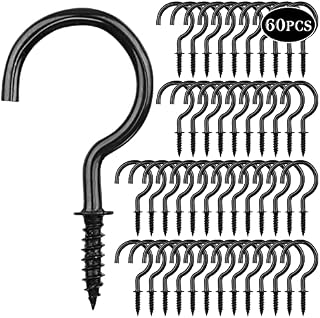 ASTARON 60 PCS 1 Inch Metal Ceiling Hooks Screw-in Cup Hook for Hanging Mugs Plants, Black