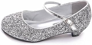 Girls Kids Childrens Mary Jane Glitter Low Kitten Heel Party Wedding Sandals Court Shoes