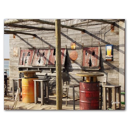 Glücksvilla / El chiringuito 3 / Imagen fotográfica de pared/cuadro mural XXL/mar plaja bar Países Bajos Holland Cocktails (80 x 60 cm, lienzo con marco 2 cm)