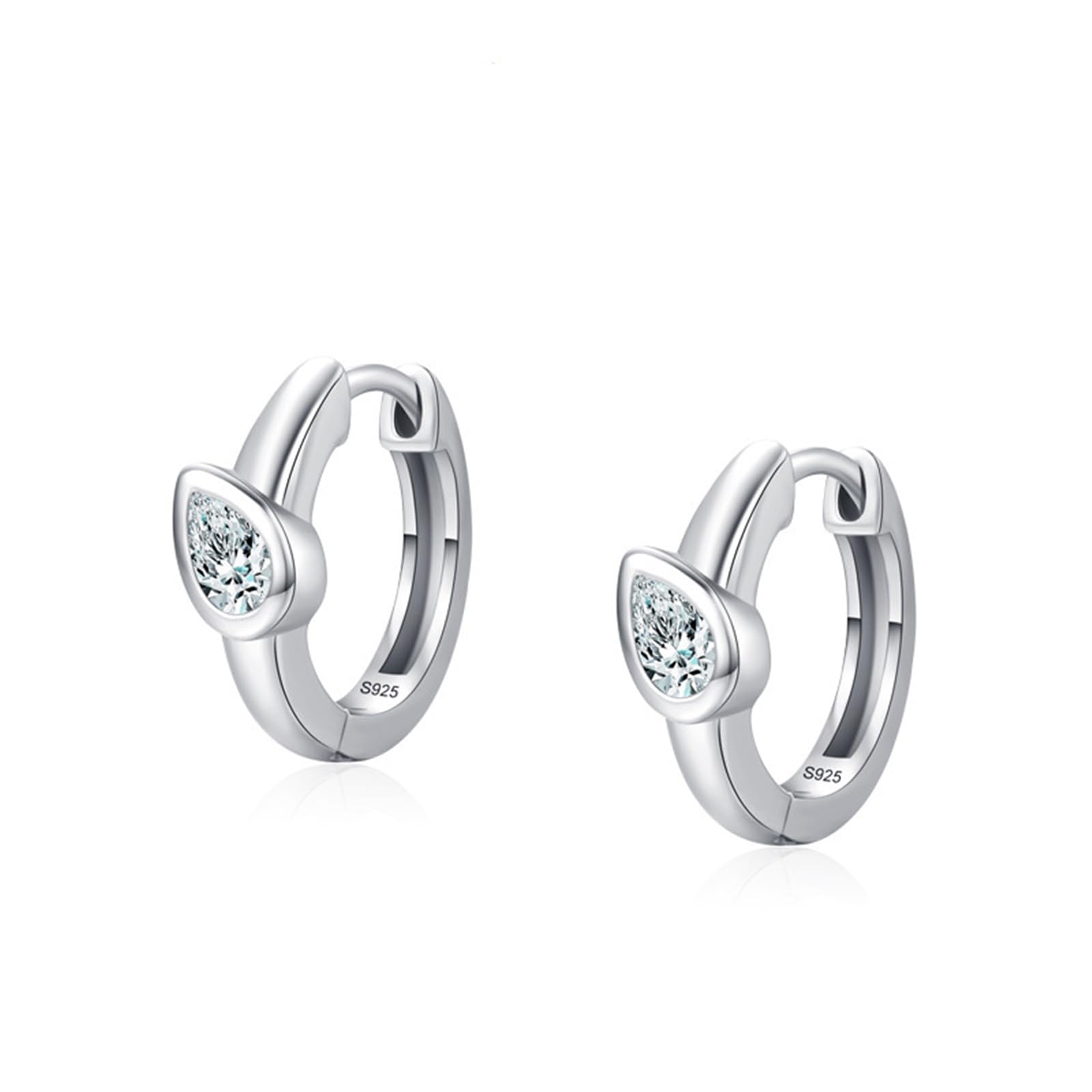 Pendientes de aro dorados pequeños para mujer, plata de ley 925 con circonita cúbica, aretes de gota de agua para uso diario para mujer, adecuados para aniversario