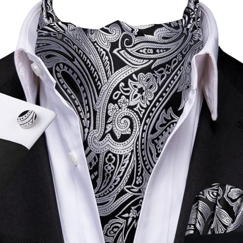 Image of Dubulle Paisley Floral Ascot for Men Self Tie Mens Cravat and Pocket Square Cufflinks Wedding