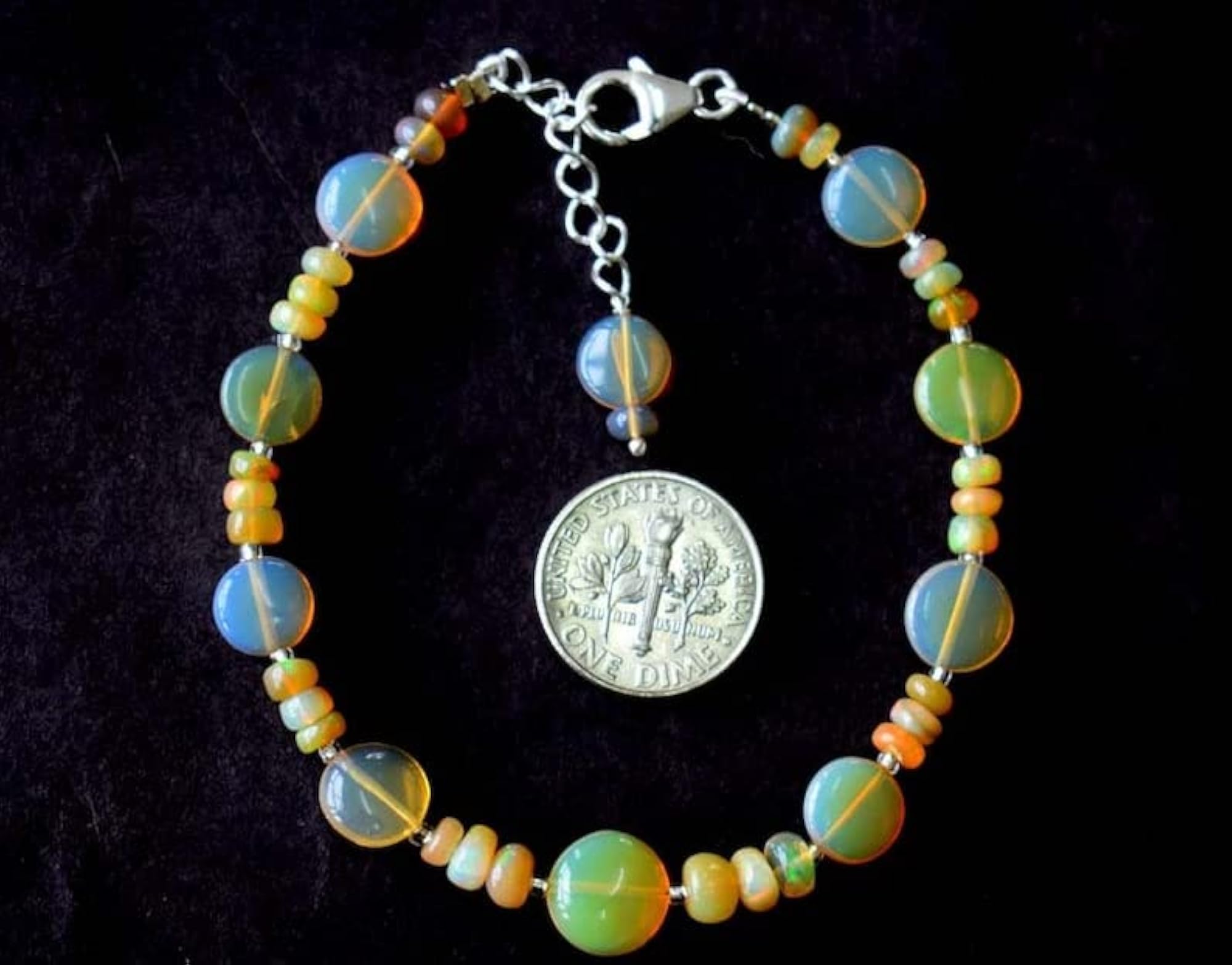 Natural Ethiopian Opal Gemstone Bead Bracelet, Adjustable