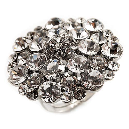 Bague cocktail argentée Avalaya strass taille réglable