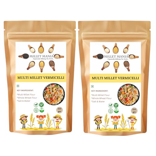Millet Mania Multi Millet Vermicelli (210g) – 100% Natural, High Protein & Fiber | Quick-Cook Healthy Noodles for Kids & Adults | Ready in 5 Minutes (Pack of 2)