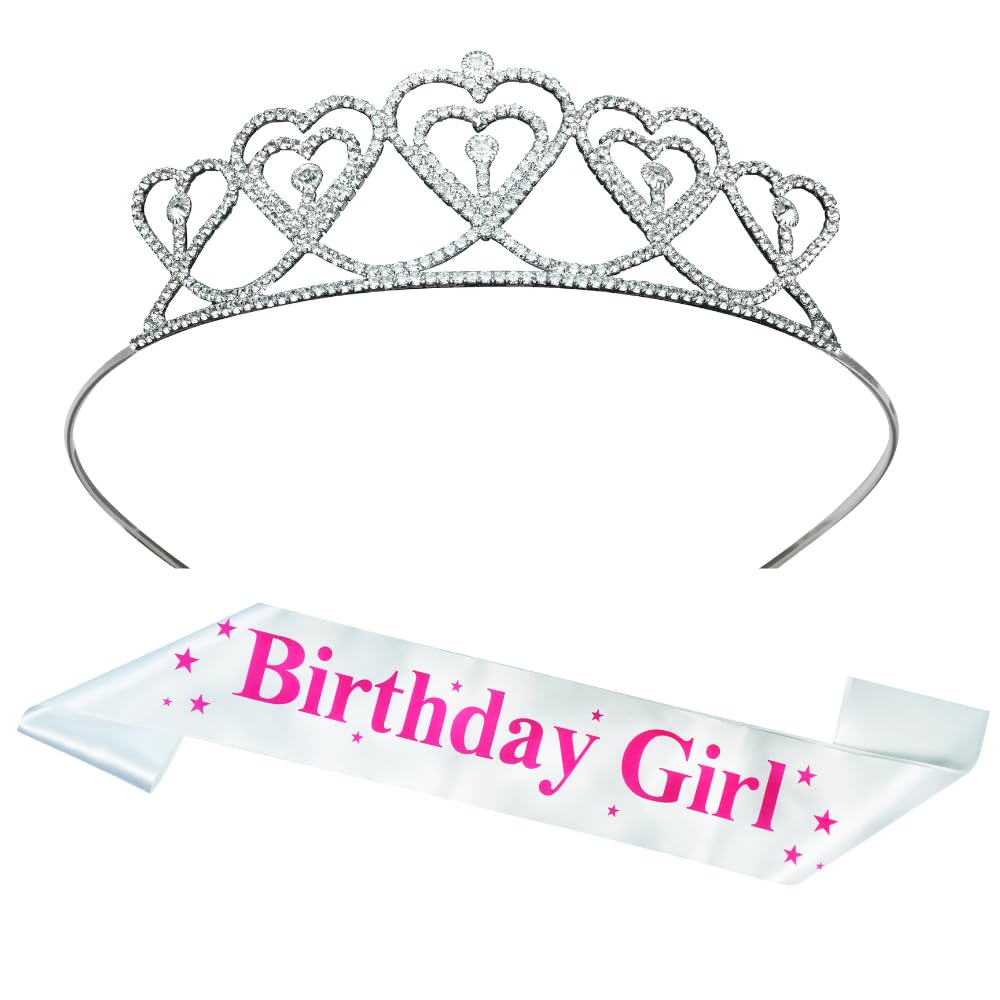 Decofy 2 Pc Birthday Girl Sash Crown- Satin Sash With Rhinstone Premium Crown Tiara Set For All Age Group of Girls & Womens - White (B0CKBM1W5M) Amazon Price History, Amazon Price Tracker