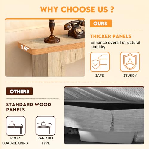 Image of Sonharlar 51 Inch Entryway Table U-Shaped Extension, 1.6 Inch Thick Desktop Wooden Console Table with Socket Farmhouse Sofa Table for Entrance, Hallway, Living Room,Behind Couch((Natural Brown)