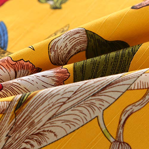 Unitendo Pastoral Countryside Style Linen Cotton Table Cloths/Table Cloth With Delicate Blooming Floral And Lively Birds Design Yellow, 60"X60" Round. #TOP5