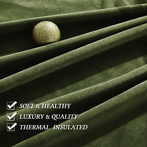 Image of RYB HOME Extra Long Velvet Curtains 102 inches for Sliding Patio Glass Door | Energy Saving, Theraml Privacy, UV Heat Blocking, for Living Room Bedroom Dining Room, Olive Green, W52 x L102, 2 Panels