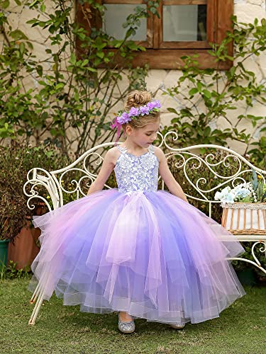 Flower Girls Dress Lace Tulle Spaghetti Straps Rainbow Birthday Princess Party Ball Gowns #TOP2