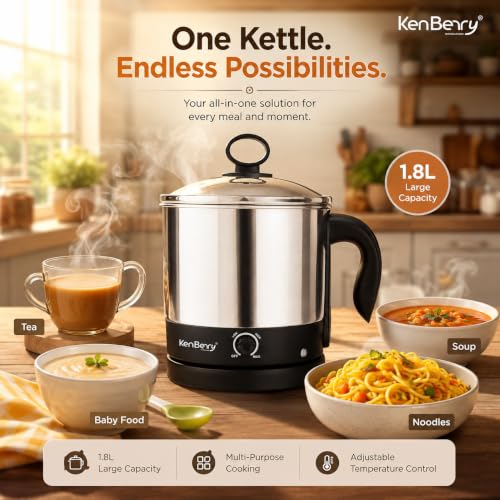 Image of KenBerry Stainless Steel 600 Watts Handy Cook Multi Electric Kettle 1.8 L