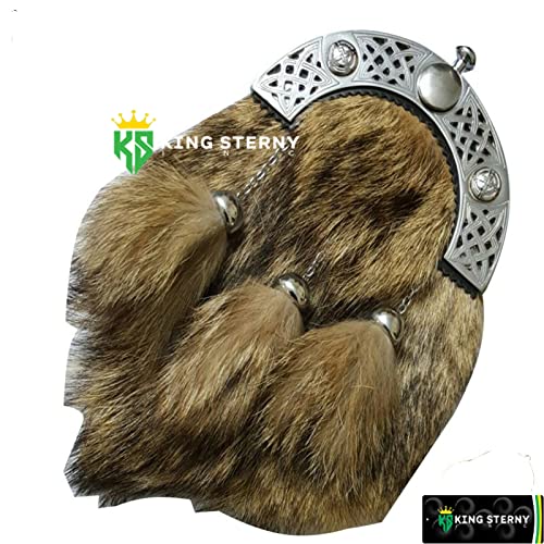 Scottish Sporran Kilt For men Full Dress Fox Fur kilt sporran with Chain & belt Scottish Celtic Chrome Cantle2