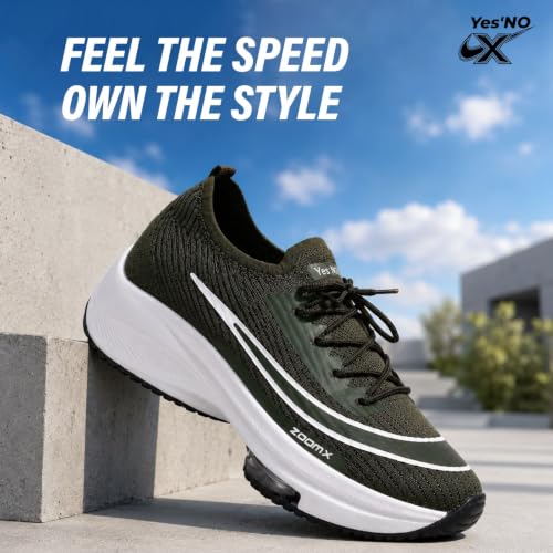 Image of Yes'No Men's Sports Shoes | Lightweight Mesh Running Shoes with Soft Cushioning & Lace-Up Design | Comfortable Slip-On Sneakers for Walking, Jogging, Gym 2 inch Curved Heel, Black