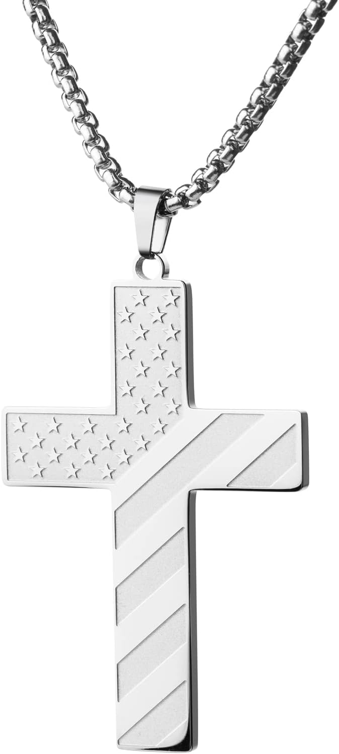 Cross Necklace for Men, Christian Pendant Necklace, Stainless Steel Cross Pendant with Engraved Bible Verse, Religious Gift for Men