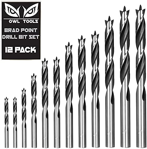 OWL TOOLS Brad Point Wood Drill Bit Set (12 Pack with Storage Case) Carpenters Quality - Drill Splinter-Free Perfectly Round Holes in All Types of Wood