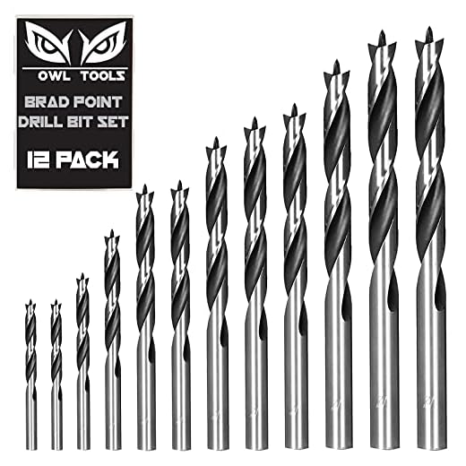 OWL TOOLS Brad Point Wood Drill Bit Set (12 Pack with Storage Case) Carpenters Quality - Drill Splinter-Free Perfectly Round Holes in All Types of Wood
