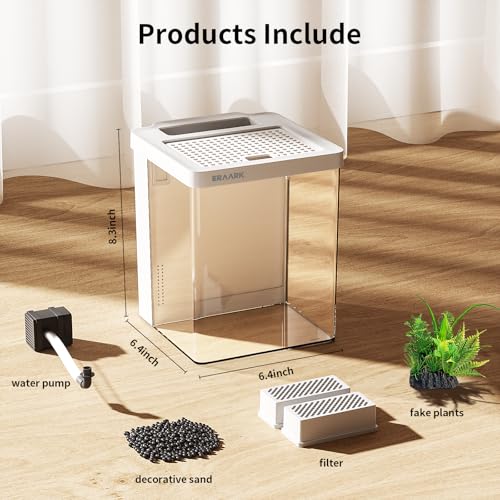 Image of Small Fish Tank Aquarium kit 1.5 Gallon Betta Fish Tank with Silent Water Pump Filter LED Light,Fish Bowl (White)