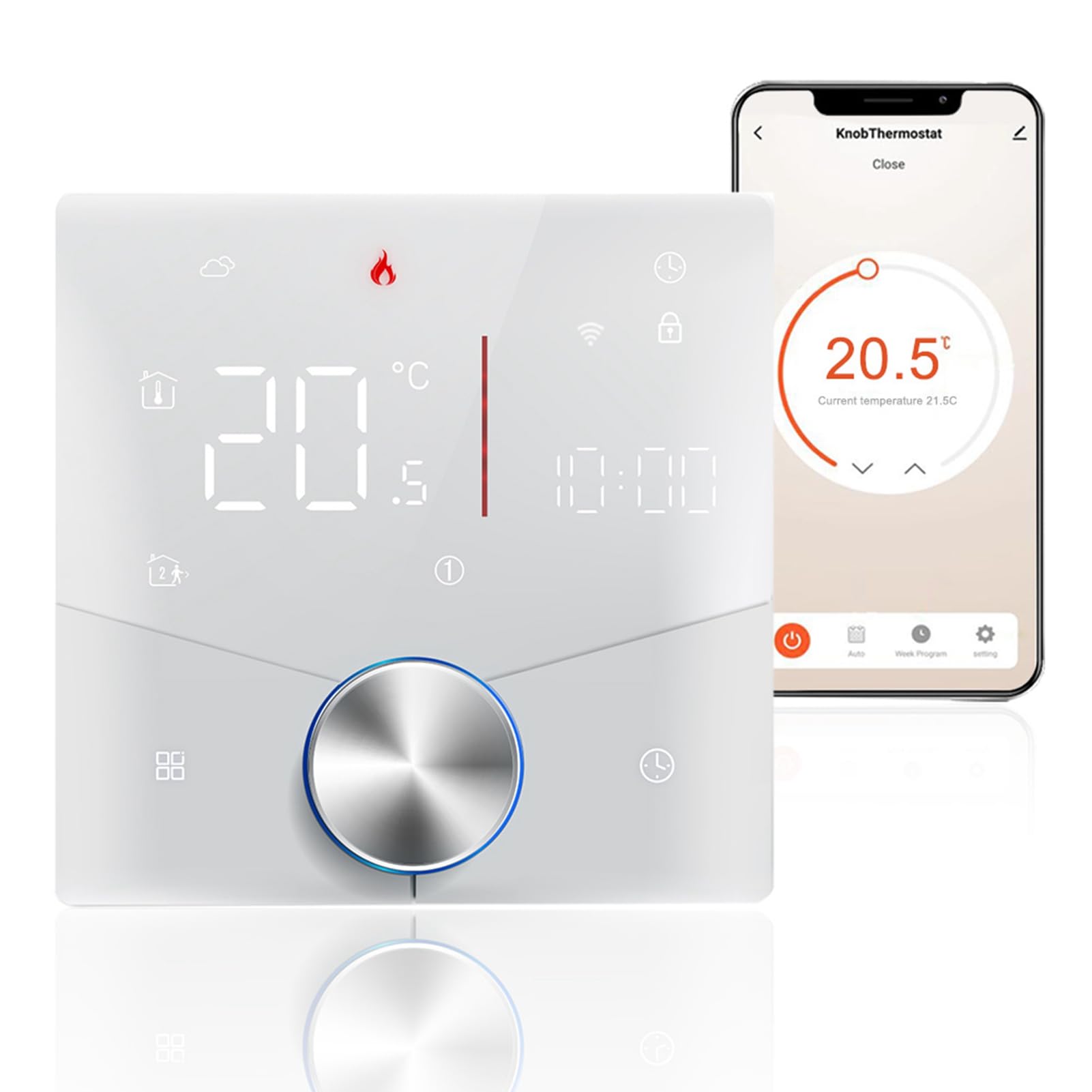 Decdeal Inteligentny termostat pokojowy, ogrzewanie podłogowe, sterowanie głosem, tygodniowy programowalny termostat Smart Knob z funkcją ściemniania, kolor światła z Tmall Genie Amazon Google Home