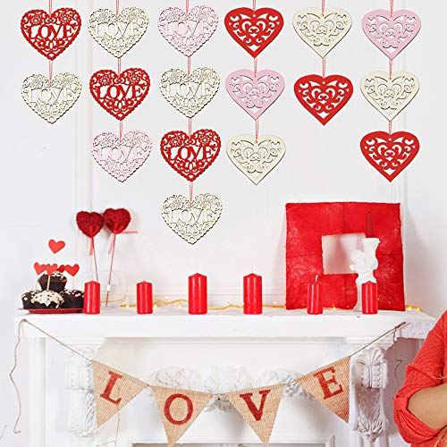Baugger - 10Pcs De madeira Forma de coração de amor com corda Romântico Ornamentos de suspensão Deco