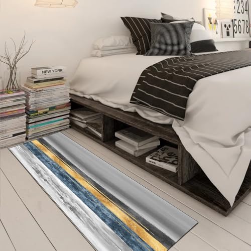 Alfombra para pasillo de cocina gris y dorada que transforma tu hogar con diseño abstracto 3