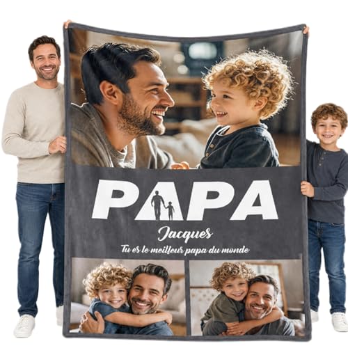 Bemaystar Cadeau Fête des Pères-Plaid Personnalisé Cadeau Personnalisé, Couverture Personnalisée, Cadeau Papa Idée Cadeau Fête des Pères, Cadeau Anniversaire Papa