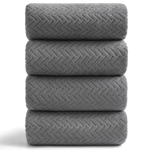 Ferdilan 4 Pack Large Bath Towels Set 35"x70" Grey Oversized Bath Sheet Chair Towels, 600 GSM Ultra Soft & Absorbent Towels for Bathroom, Quick Dry Towel for Gym Hotel Camp Pool