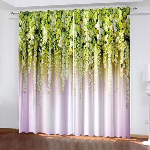 Bishilin Cortina moderna para sala de estar, cortinas de color verde y beige para el hogar, 2 paneles de poliéster de 40 pulgadas de ancho x 96 pulgadas de largo