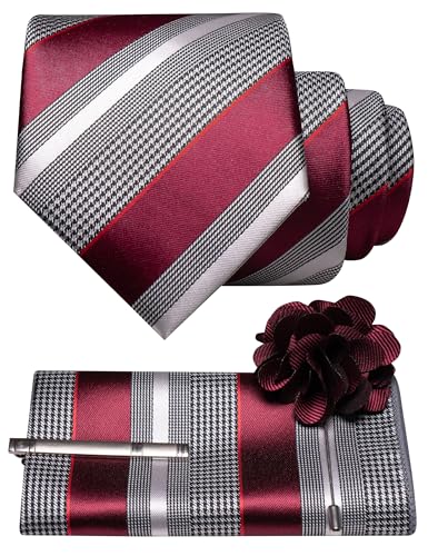 Image of JEMYGINS Mens Striped Tie and Lapel Pin Necktie Pocket Square and Tie Clip Sets for Business Casual 4PCS