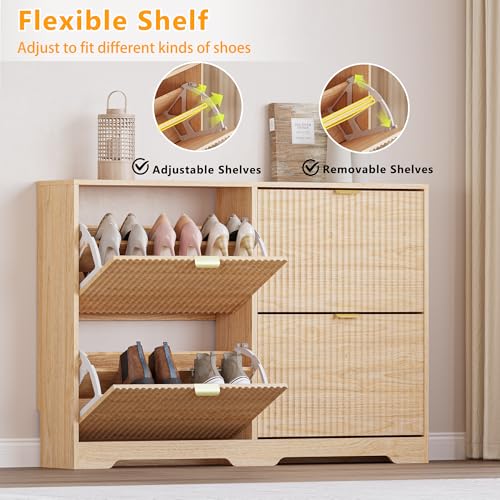 Image of BORNOON Large Shoe Cabinet for Entryway, Shoe Rack Cabinet with 4 Flip Drawer and Adjustable Shelves for Small Apartment, Foyer