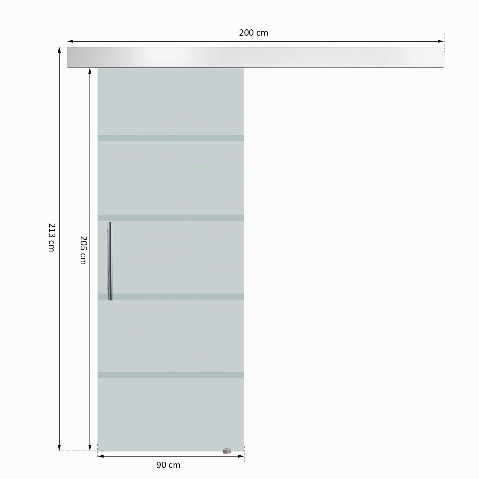 HOMCOM Porta Scorrevole Interna in Vetro Smerigliato e Satinato con Binario B2 e Maniglia per Bagno Cucina Studio Vetro 205x 90x 0,8cm