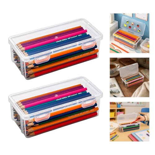 Kit 2 caixas organizadoras estojo lápis canetas pincéis objetos com tampa