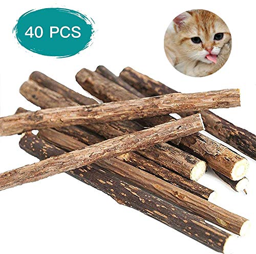 YIHAO Catnip Sticks 40 PCS Organic Cat Catnip Toys Natural Plant Matatabi Silver Vine Chew Sticks Cleaning Teeth Molar Tools Kitten Cat Chew Toy Natural Catnip