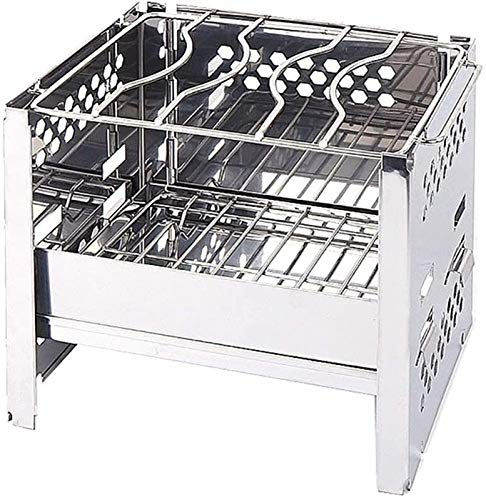 Tragbare Camping im Freien Grill Edelstahl Folding BBQ Grill Tragbarer Holzkohlegrill Heim Outdoor (Farbe: Silber, Größe: 20.5x15.5x29cm)