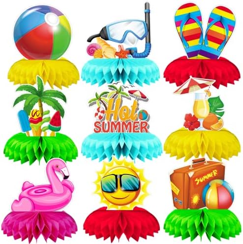 Summer Honeycomb Centerpieces, Summer Themed Party Table Decorations, Beach Honeycomb Centerpiece for Pool Table Decorations, 9 Pcs