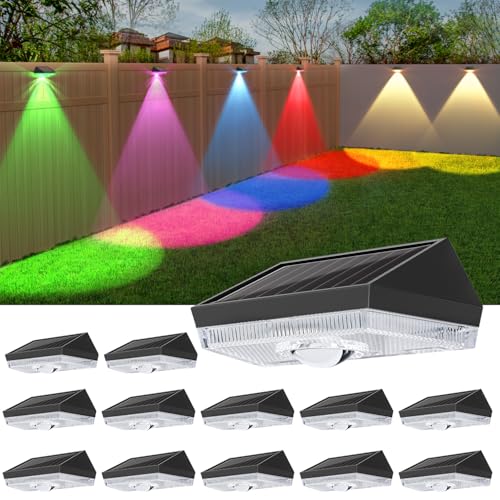 Ellasay Solar Fence Lights Outdoor: IP65 Waterproof RGB Solar Powered