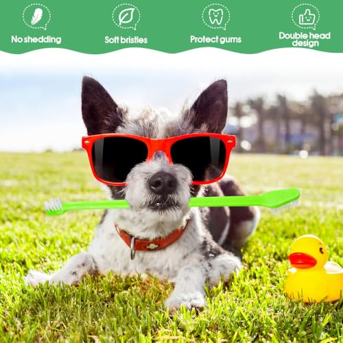 Image of Gerrii 200 Count Dog Toothbrush Double Headed Pet Toothbrush Long Handle Dog Tooth Brushing Kit Soft Bristles Pet Tooth Brush for Doggy Cat and Most Pets Teeth Cleaning Dental Oral (Green)