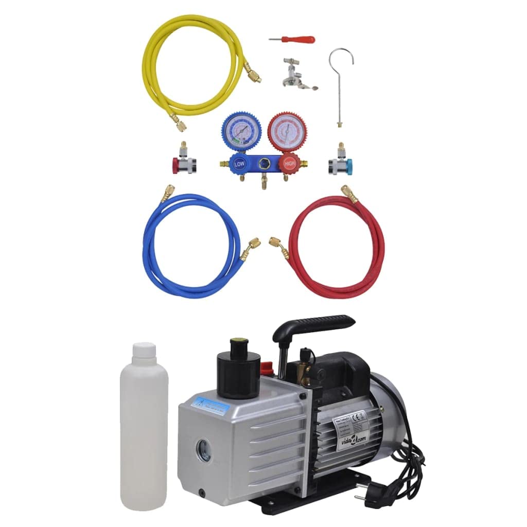 Vakuumpumpe 100 L/min 2-Wege-Verteiler Manometer für Klimaanlagen und Kältesysteme, professionelle Absaugpumpe mit Aluminiumgehäuse, Transportkoffer, geeignet für Auto- und Hausklimaanlagen