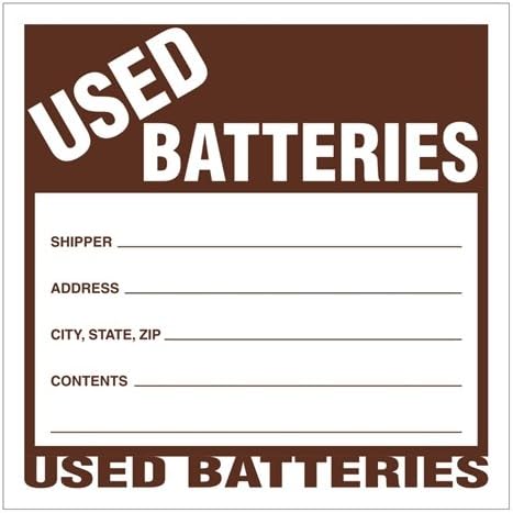 Used Batteries Industrial Labels, 6 x 6 inches, Vinyl, Pack of 100