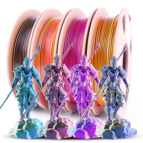 2025 Silk PLA 3D Filament, 4x200g, Color Change, 1.75mm